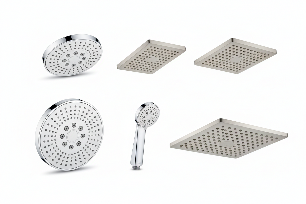 Ceiling-mounted rainfall head — rainfall shower heads idea from Sand & Stone Tile